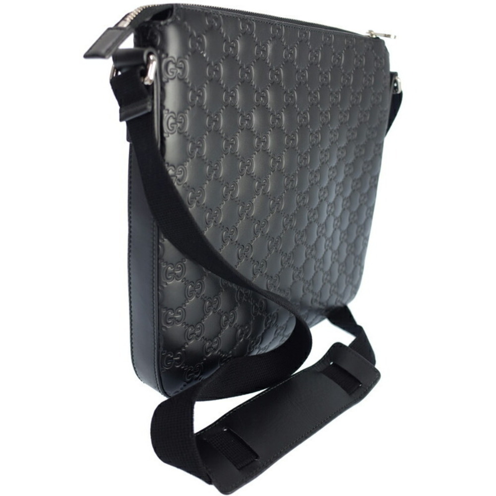 Gucci ssima Crossbody Leather Messenger Bag Black Signature